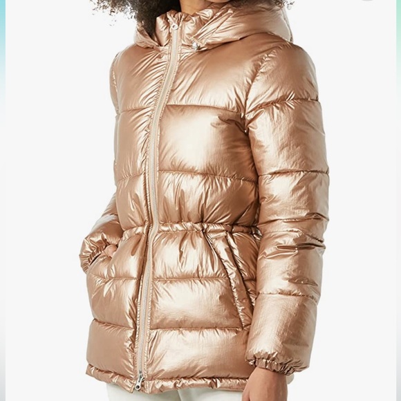 Metallic Heavyweight Puffer Jacket with Drawstring Waist - Picture 1 of 3